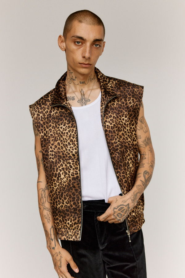 Ernest W. Baker Cheetah Viscose Sleeveless Track Jacket