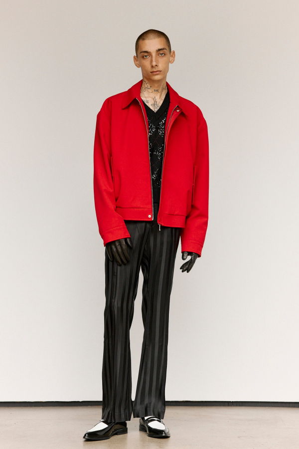 Ernest W. Baker Red Viscose Bomber Jacket