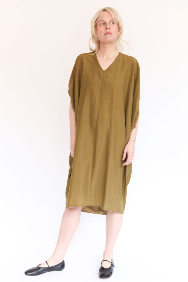 Black Crane Draped Dress - Dark Olive