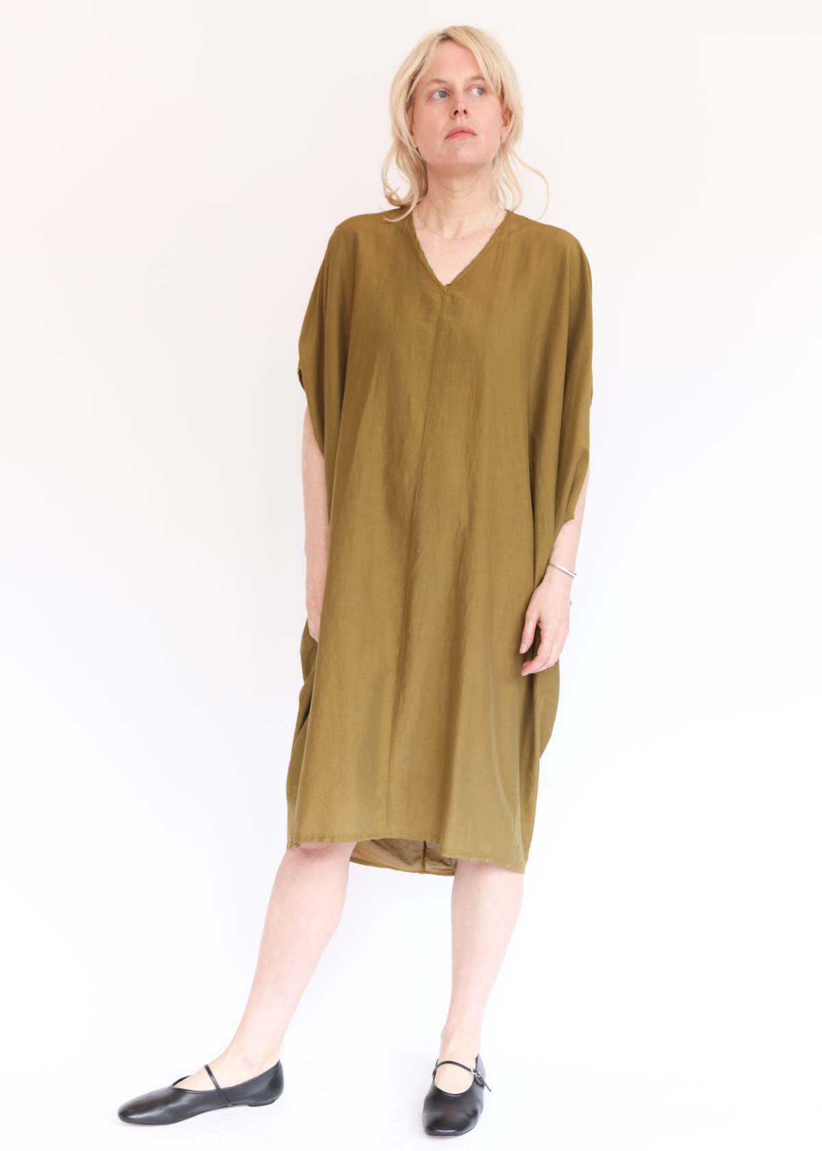 Black Crane Draped Dress - Dark Olive - Image 1 of 8