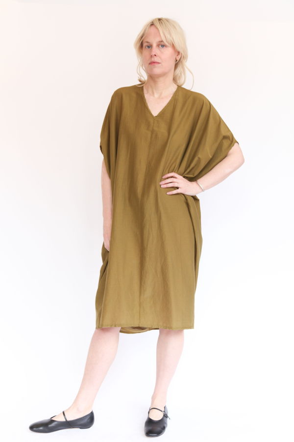 Black Crane Draped Dress - Dark Olive