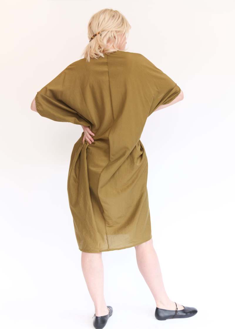 Black Crane Draped Dress - Dark Olive