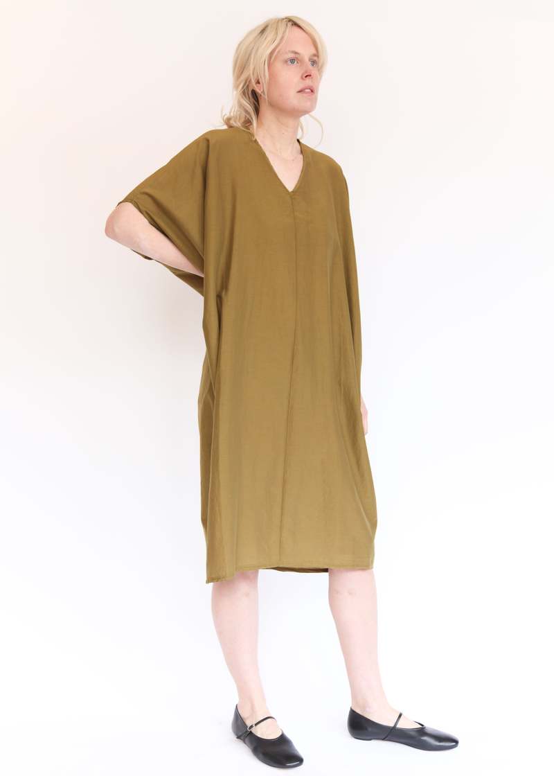 Black Crane Draped Dress - Dark Olive