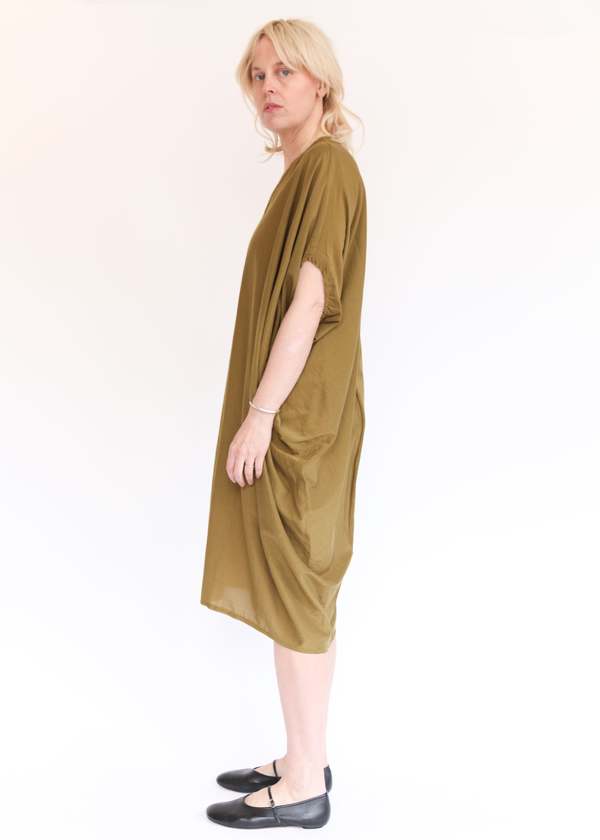 Black Crane Draped Dress - Dark Olive
