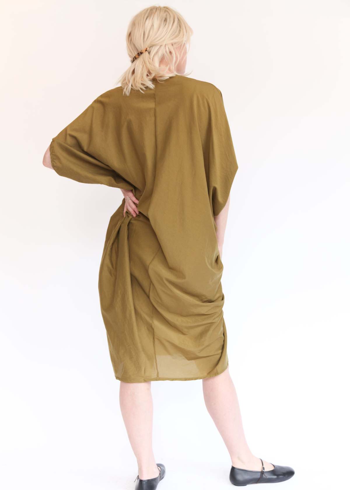 Black Crane Draped Dress - Dark Olive - Image 6 of 8