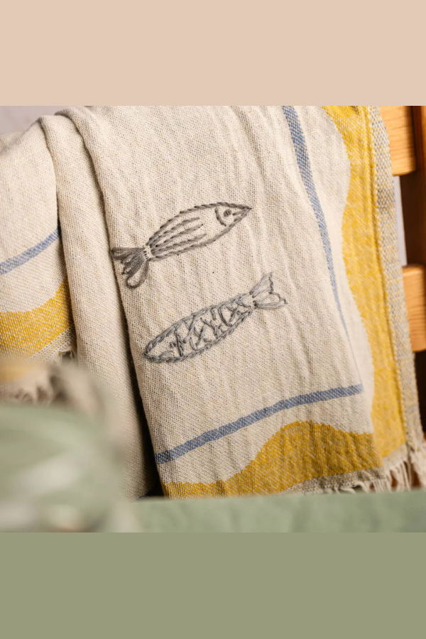 Olive & Loom Sardine Hand Stitched Kitchen Towel Set