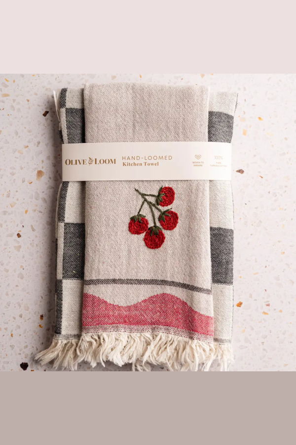 Olive & Loom Tomato Hand Stitched Kitchen Towel Set