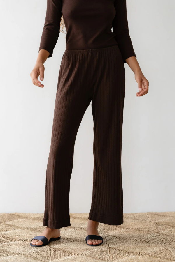 Donni. The Pointelle Simple Crop Pant - Espresso