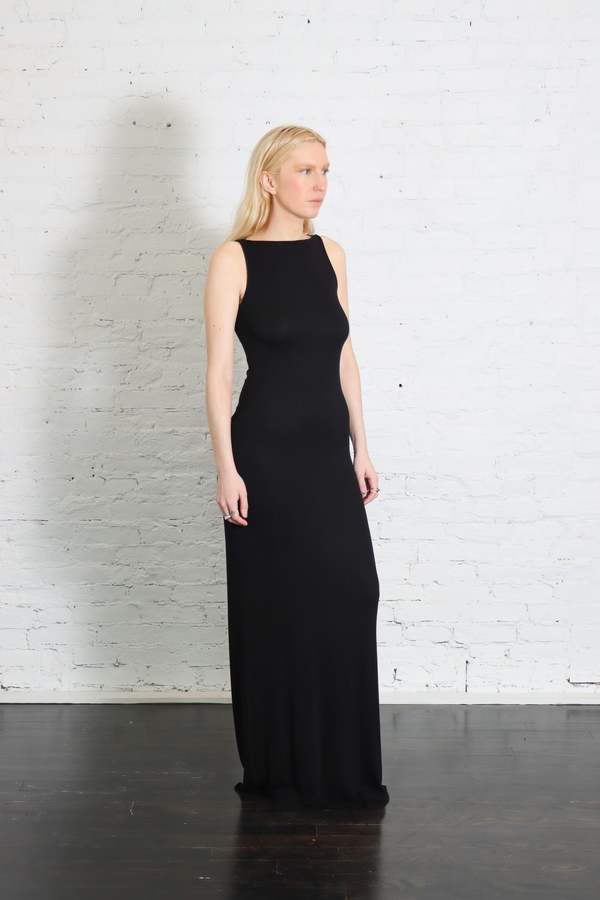 enza costa silk rib ankle length tank dress Silk Rib Sleeveless Boatneck Fluid Maxi Dress