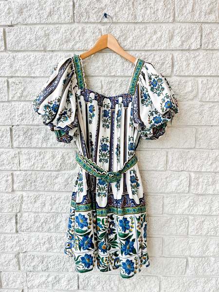 knee length dresses for ladies Blue Beauty Bouquet Mini Dress – FARM Rio main image 1