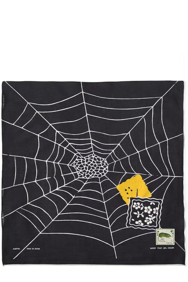 Kapital Fastcolor Selvedge Bandanna - Black/Spider Peckish Rainbowy