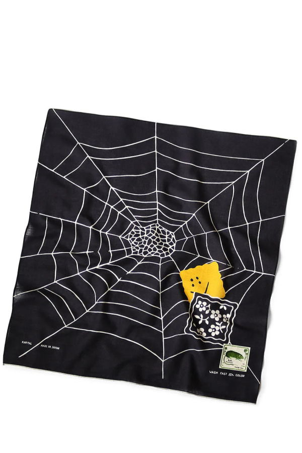 Kapital Fastcolor Selvedge Bandanna - Black/Spider Peckish Rainbowy