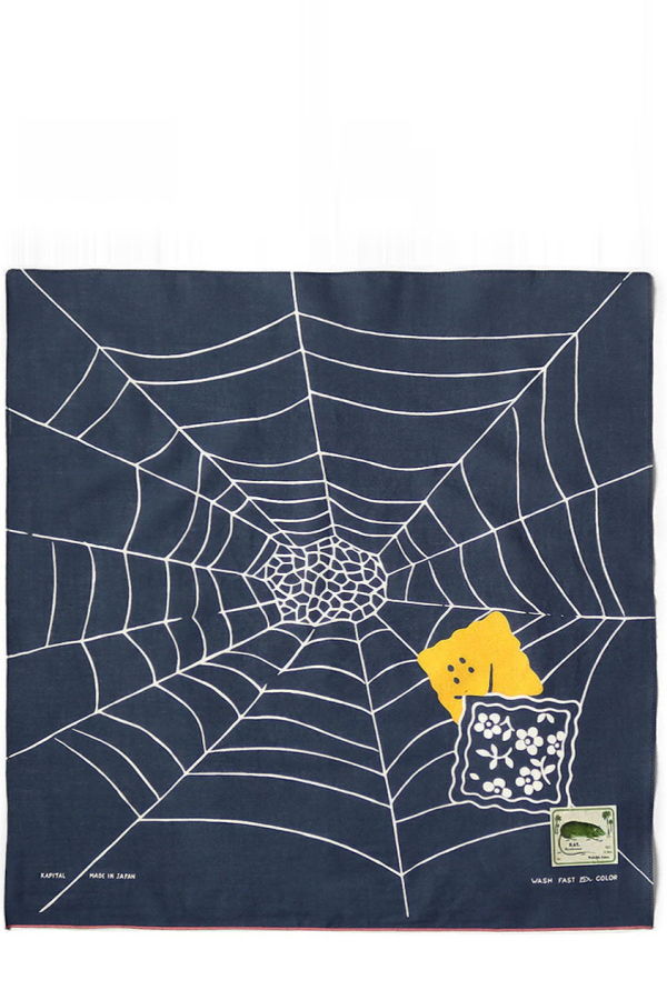 Kapital Fastcolor Selvedge Bandanna - Navy/Spider Peckish Rainbowy
