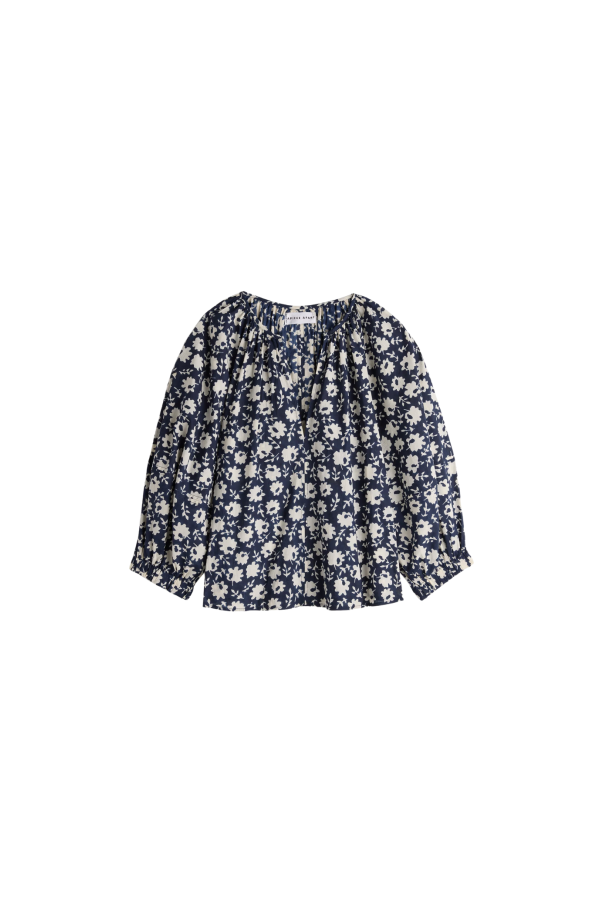 Apiece Apart Nele Lantern Sleeve Top - Navy Floral Stamp