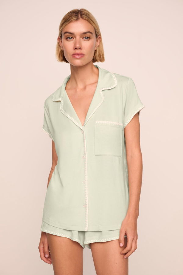 Eberjey Friday Shortie PJ Set - Mint Cream/Ivory
