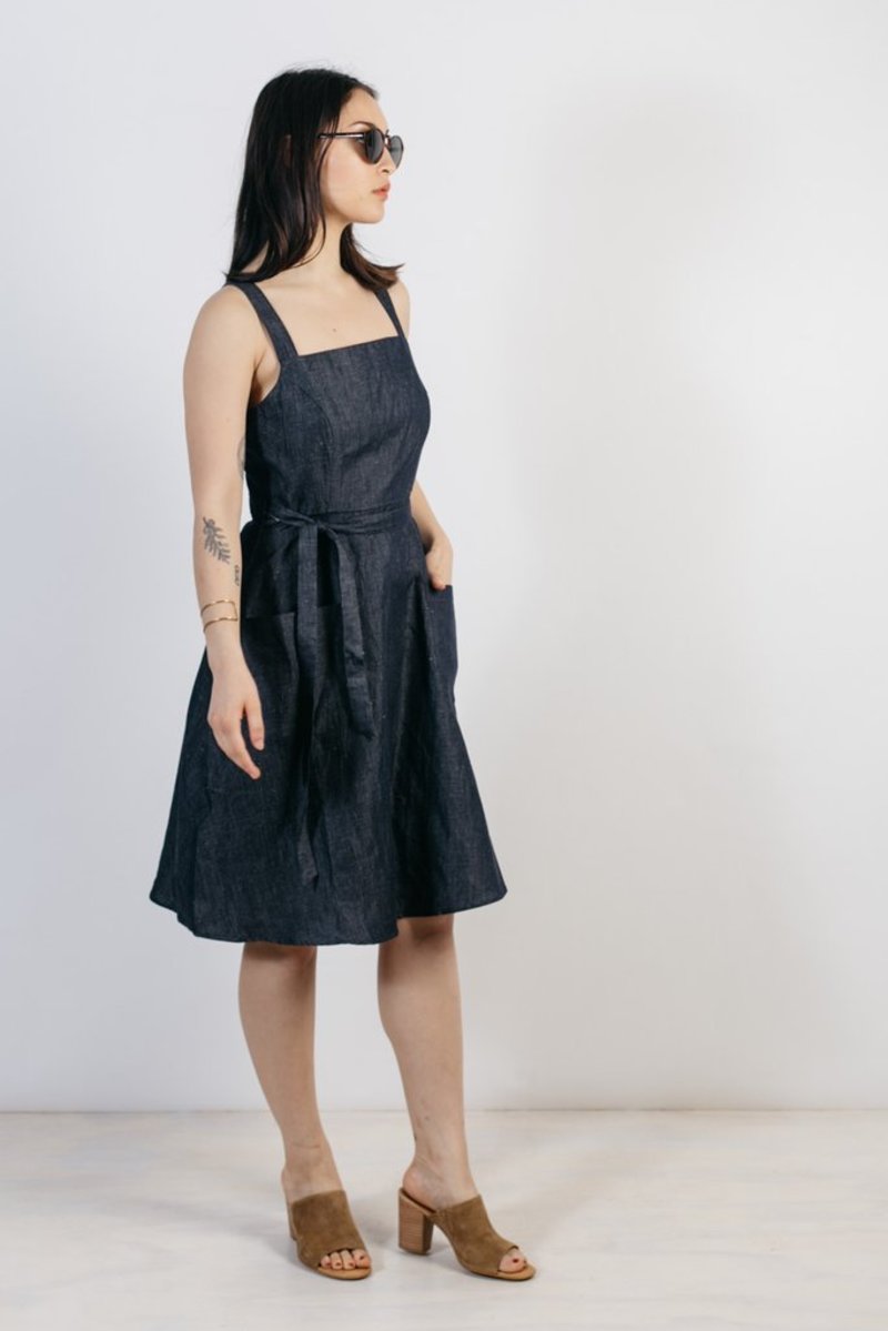 Bridge & Burn Claire Linen Jumper Dress - Denim | Garmentory