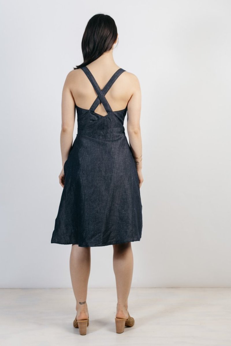 Bridge & Burn Claire Linen Jumper Dress - Denim | Garmentory