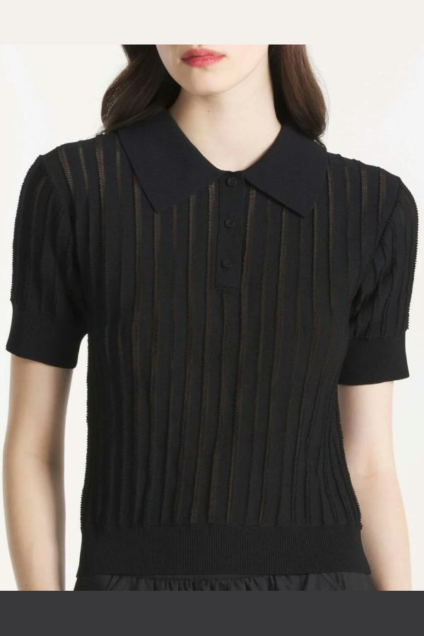 Le Mont St Michel Sally Openwork Knitted Polo Shirt - Black