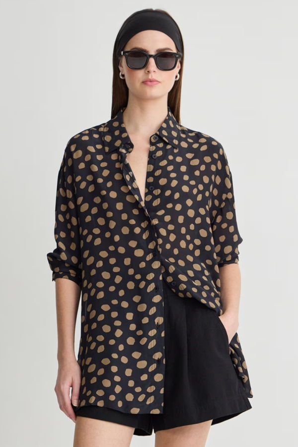 Apiece Apart Isolde Button Down Top - Black/Camel