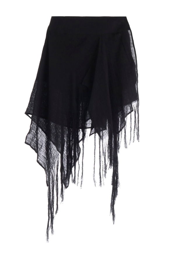 Yohji Yamamoto Crinkle Li Gauze Layered Fringe Skirt - Black