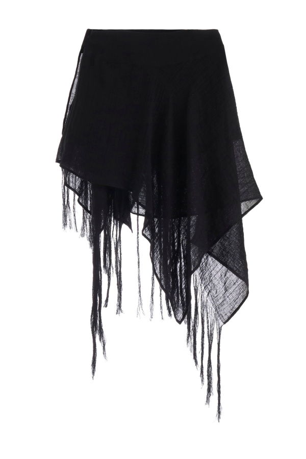 Yohji Yamamoto Crinkle Li Gauze Layered Fringe Skirt - Black