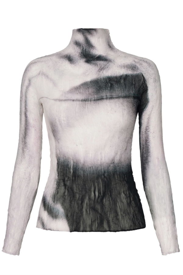 Issey Miyake Shadow Study Chiffon Twist Turtleneck Top