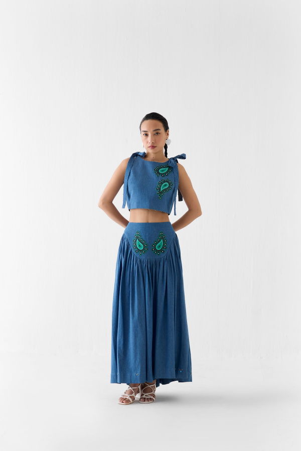 IKKIVI Indigo Crop Top & Skirt Set - Blue