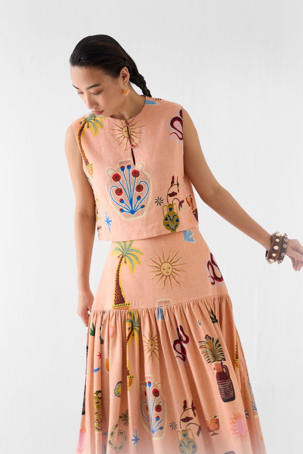 IKKIVI Pottery Crop Top & Skirt Set - Pink