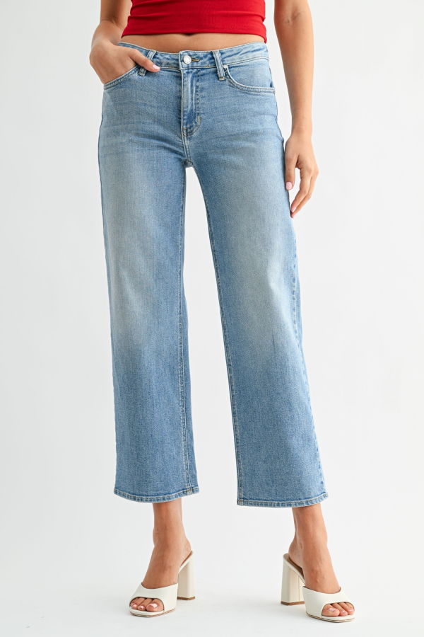 Just Black Denim Refined Midrise Slim Wide Leg Jeans - Dark Denim