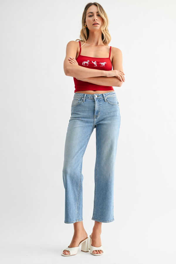 Just Black Denim Refined Midrise Slim Wide Leg Jeans - Dark Denim