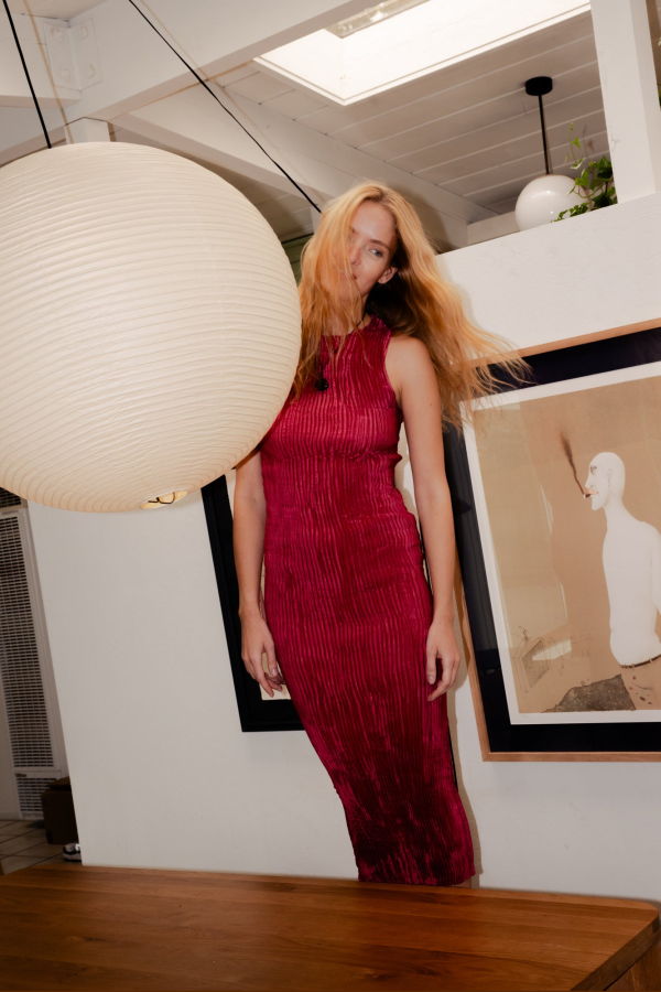 AZUR Pliss Satin Silk Tank Long Dress