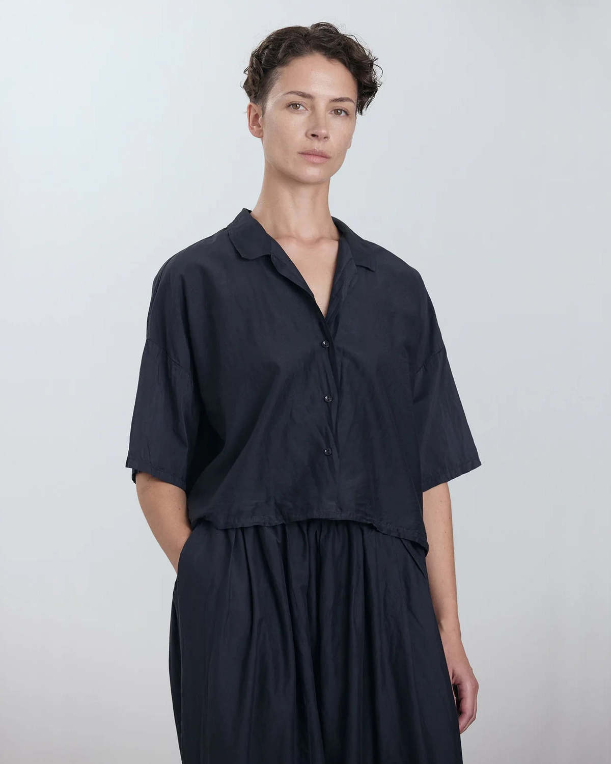 Black Crane Cropped Shirt - Image 1 of 4