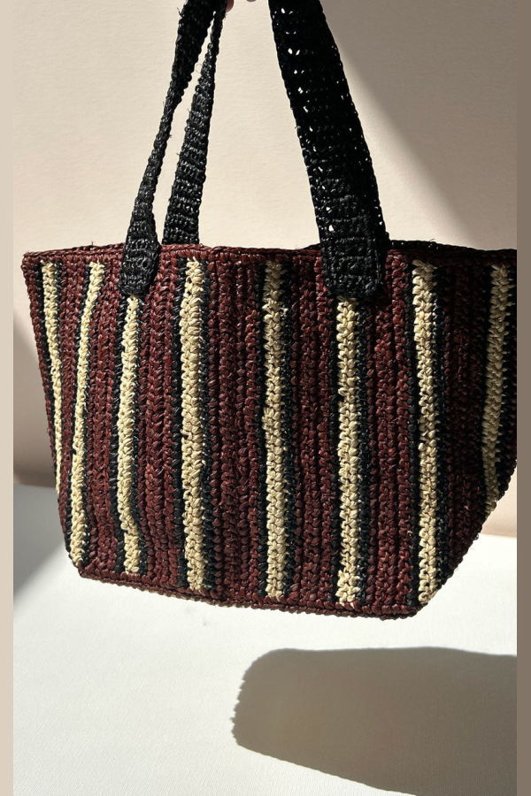 Gabrielle Frantzen Straw Mini Tote Bag - Chocolate/Natural Stripe