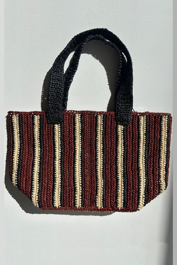 Gabrielle Frantzen Straw Mini Tote Bag - Chocolate/Natural Stripe