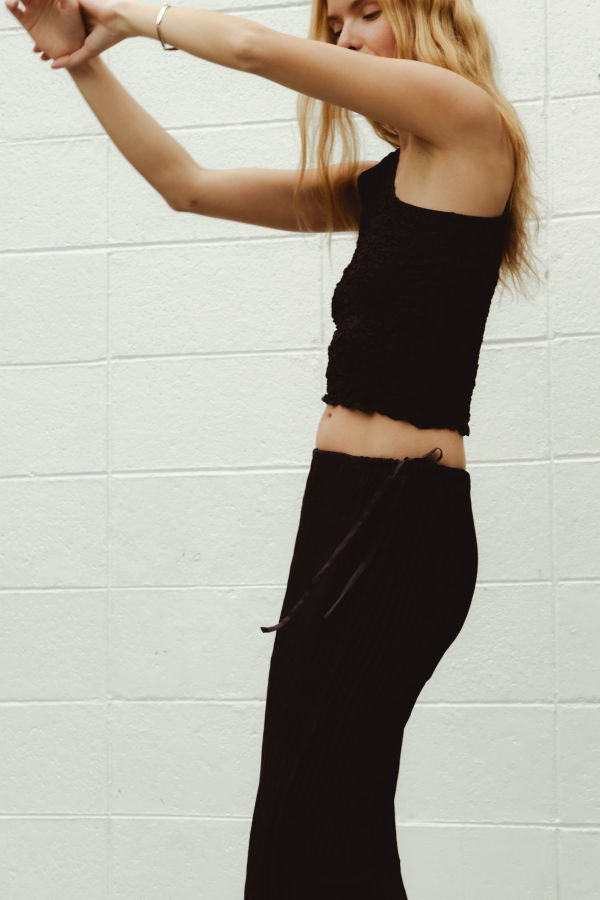 AZUR Plissé Satin Silk Long Skirt