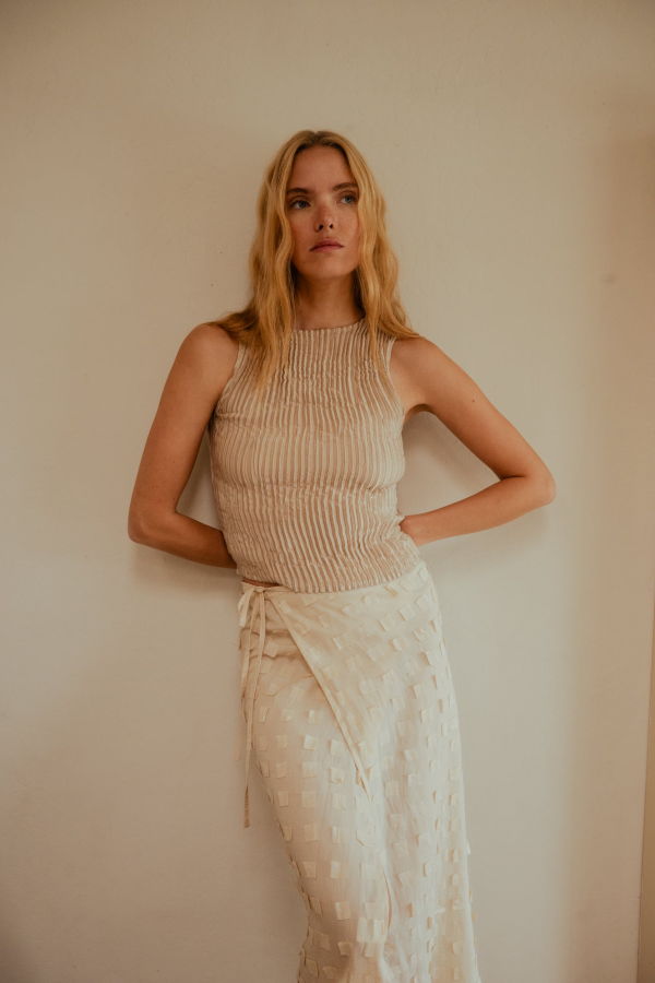 AZUR Plissé Satin Silk Tank Top