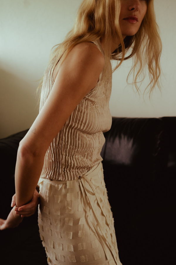 AZUR Plissé Satin Silk Tank Top