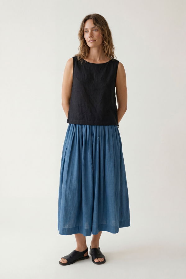 World of Crow Pleated Skirt - Indigo