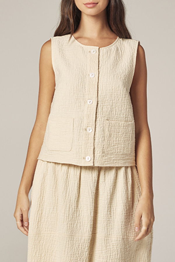 amente Button Down Jacquard Top - Cream