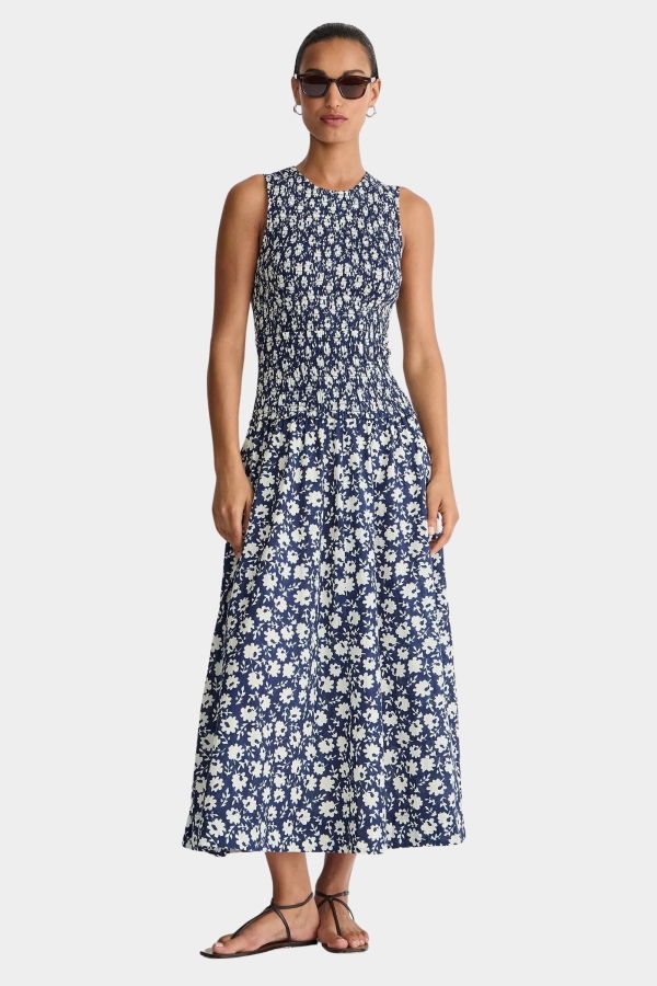 Apiece Apart Siempre Tank Maxi Dress - Navy Floral Stamp