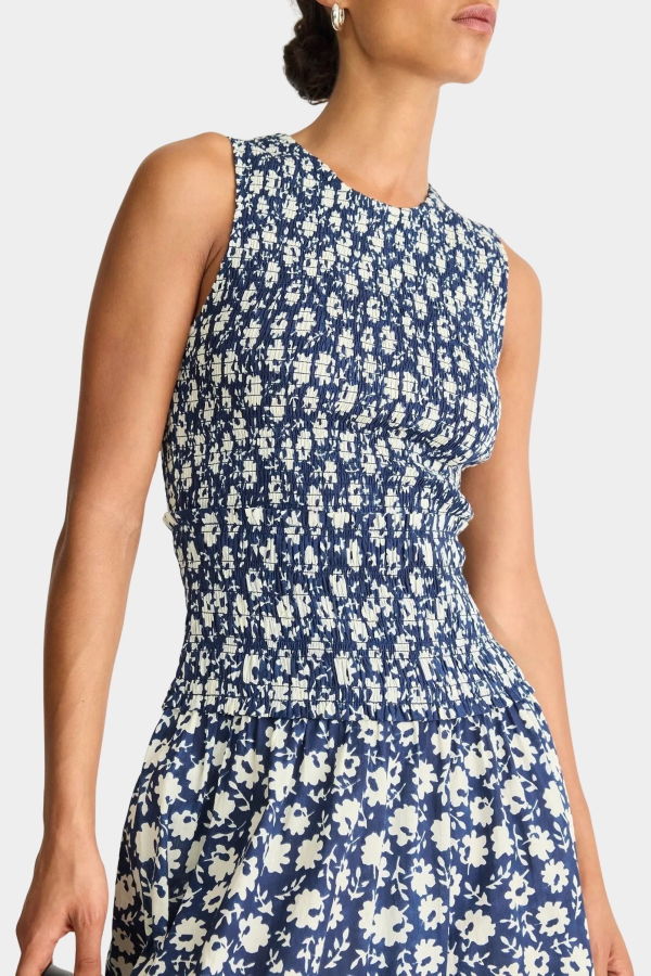 Apiece Apart Siempre Tank Maxi Dress - Navy Floral Stamp