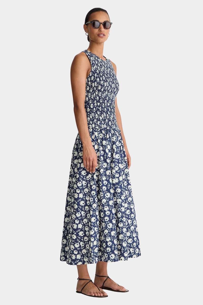 Apiece Apart Siempre Tank Maxi Dress - Navy Floral Stamp