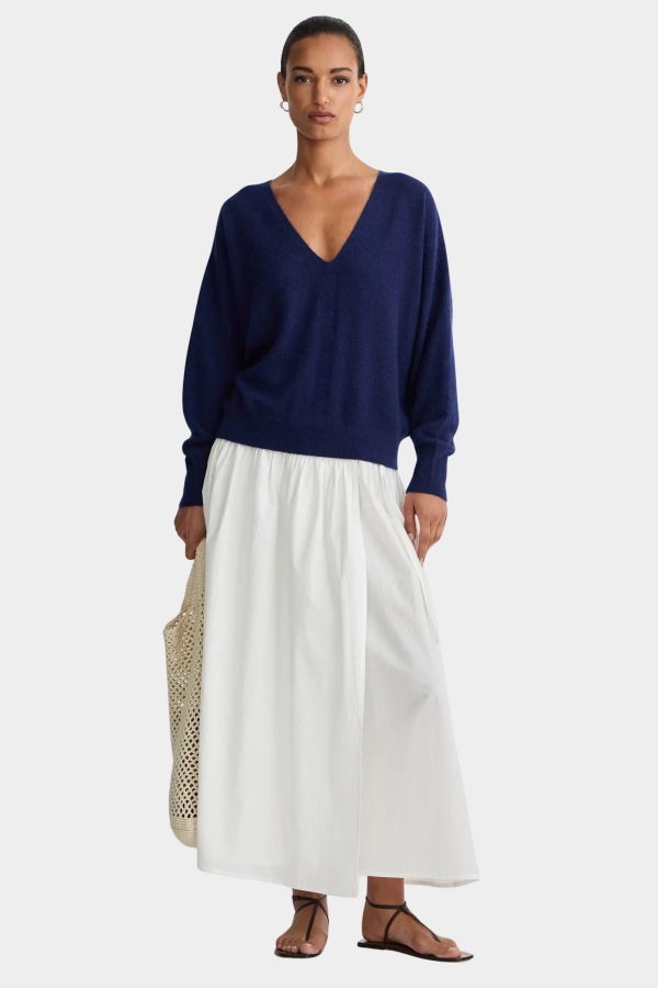 Apiece Apart Softest Silk Cashmere V-Neck Sweater - Eclipse