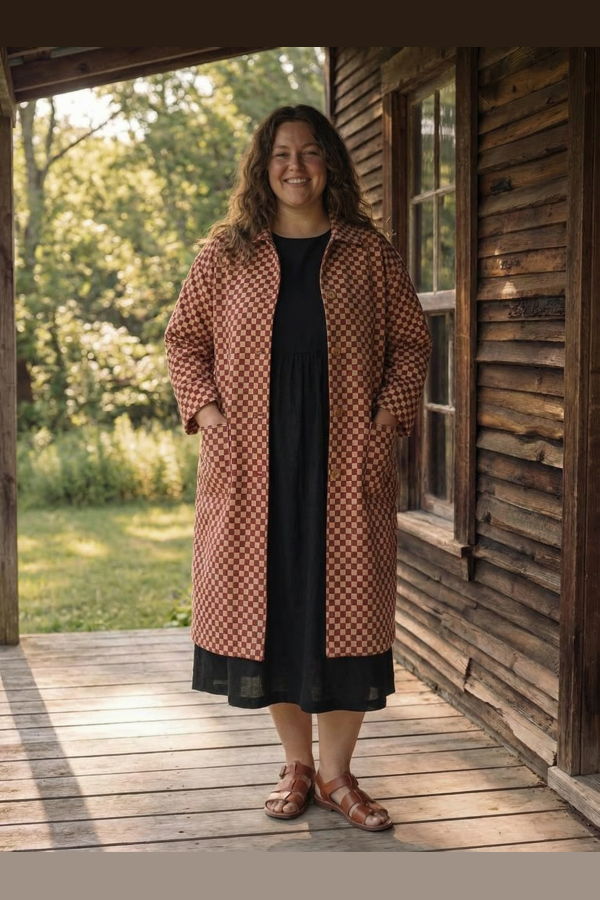 EK X Crow Lightweight Checkered Duster Jacket - Black/Tan