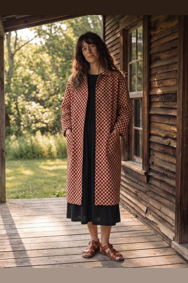 EK X Crow Lightweight Checkered Duster Jacket - Black/Tan