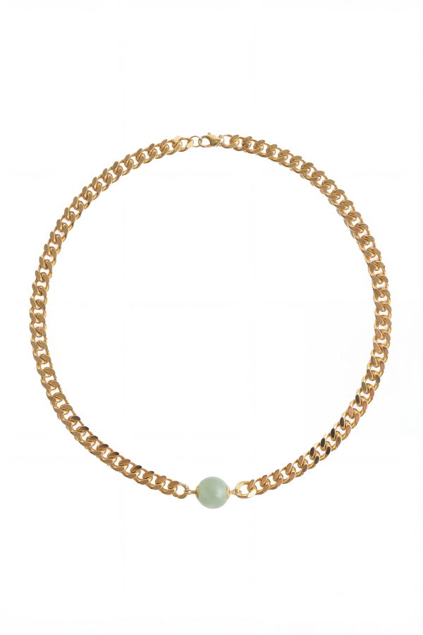 seree Charlotte Green jade gold chain necklace - Green/Gold 
