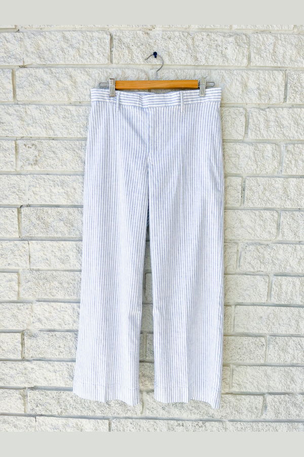 Frank & Eileen The Wexford Wide Leg Linen Pant - Blue/White Stripe