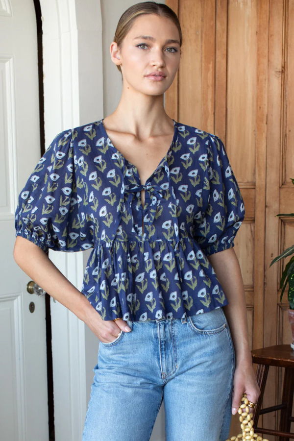 Emerson Fry Pressed Poppies Bastian Top - Indigo