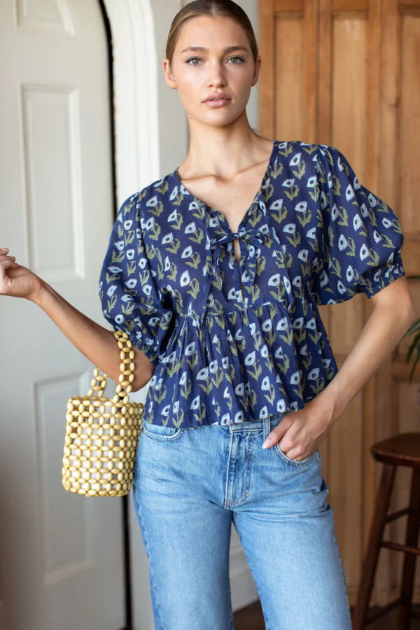 Emerson Fry Pressed Poppies Bastian Top - Indigo