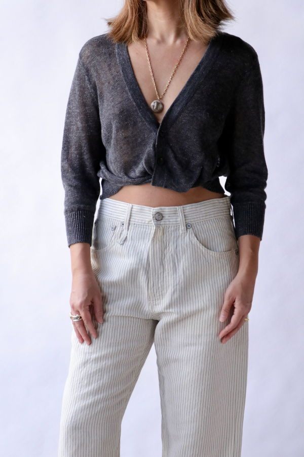 R13 3/4 Sleeve Twisted Front Cardigan